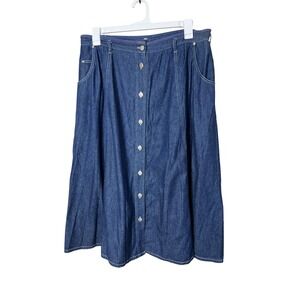 Vintage Carole Little Denim Maxi Skirt Button Front A Line Pockets Blue Size XXL